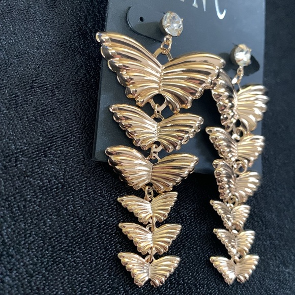 INC International Concept Gold Tone Butterfly Linear Earrings - Picture 3 of 9